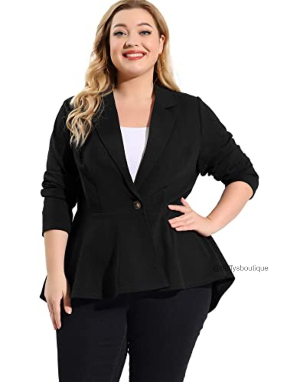 Plus Size Ruffled Peplum Blazer Button Up Long Sleeve Business Casual Work